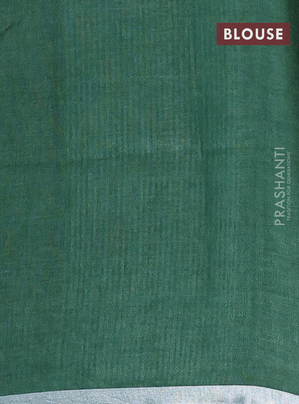 Pure linen saree green with plain body and silver zari woven border