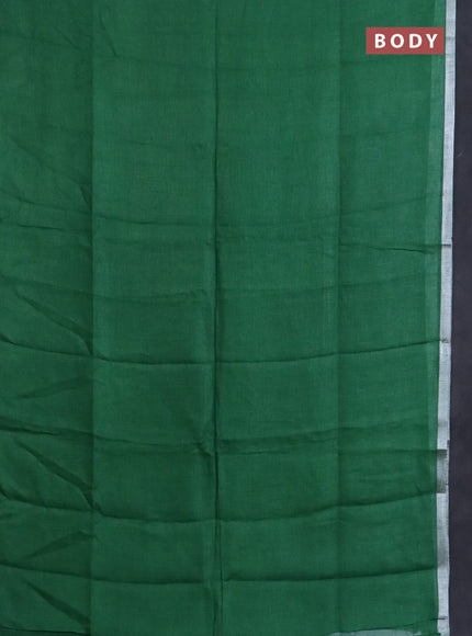 Pure linen saree green with plain body and silver zari woven border