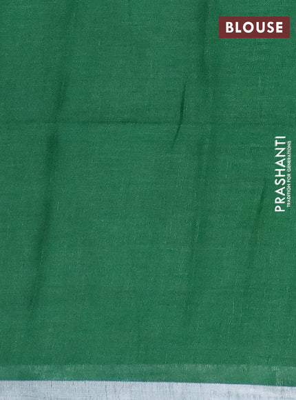 Pure linen saree green with plain body and silver zari woven border