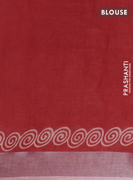 Pure linen saree maroon with butta prints and silver zari woven border
