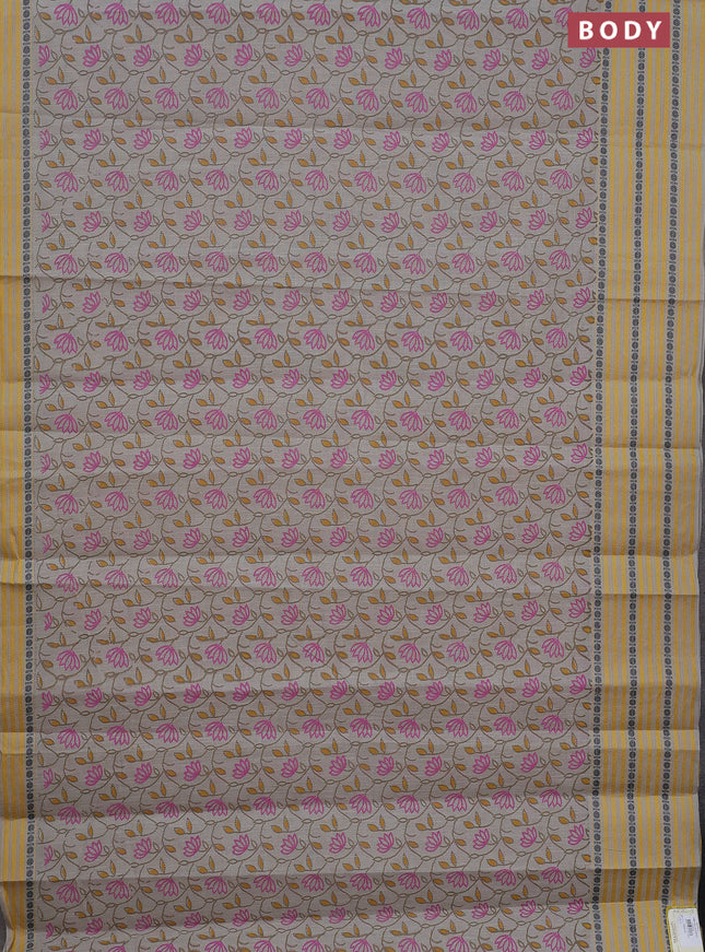 Khadi cotton saree grey shade and yellow shade with allover prints and long woven border