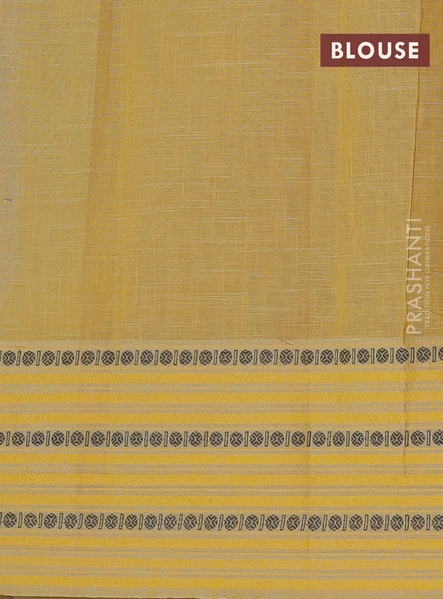 Khadi cotton saree grey shade and yellow shade with allover prints and long woven border