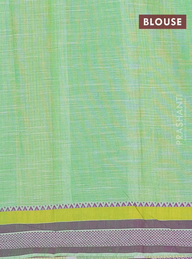 Khadi cotton saree cream and light green with allover prints and woven border