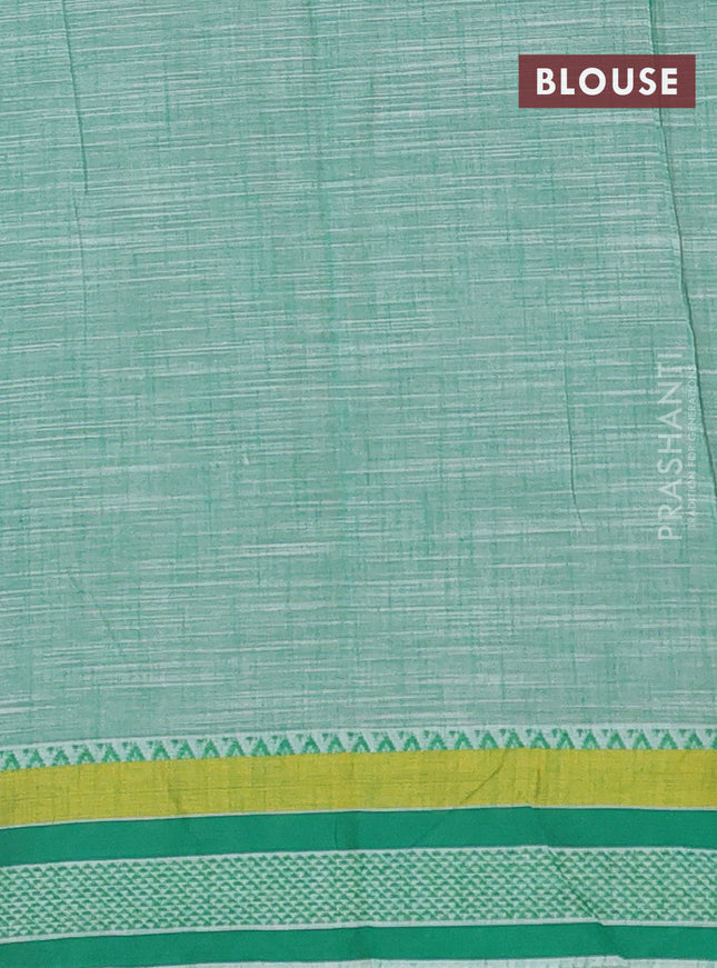 Khadi cotton saree cream and green with allover prints and woven border