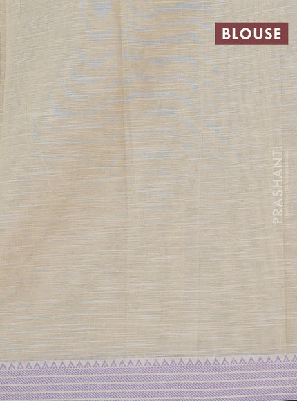 Khadi cotton saree cream and purple shade with allover floral prints and woven border