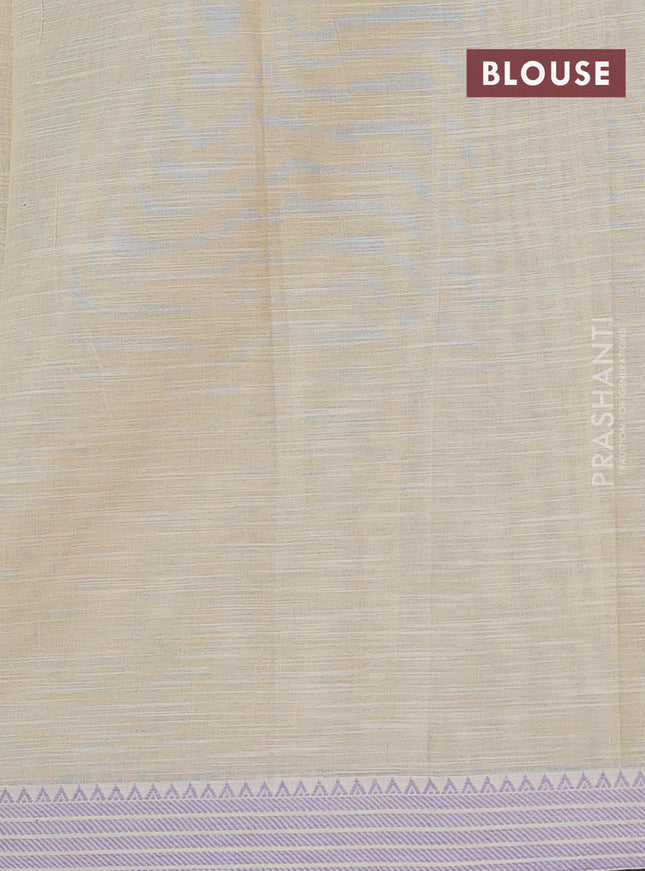 Khadi cotton saree cream and purple shade with allover floral prints and woven border