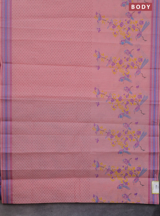 Khadi cotton saree peach shade and blue shade with allover prints and woven border