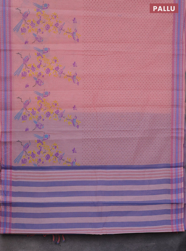 Khadi cotton saree peach shade and blue shade with allover prints and woven border