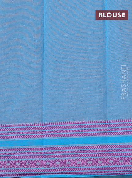 Khadi cotton saree grey shade and teal blue with allover prints and woven border
