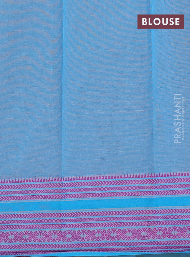 Khadi cotton saree grey shade and teal blue with allover prints and woven border