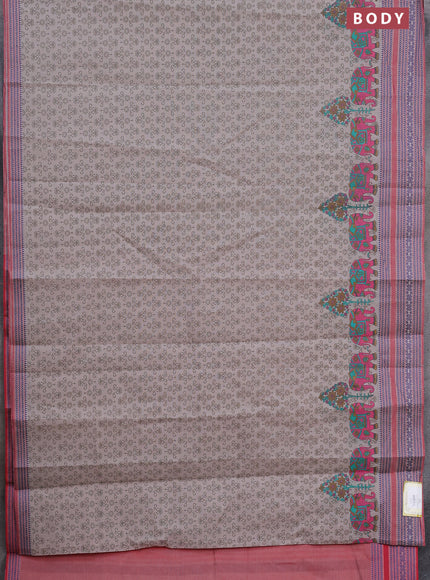 Khadi cotton saree grey shade and red with allover prints and woven border