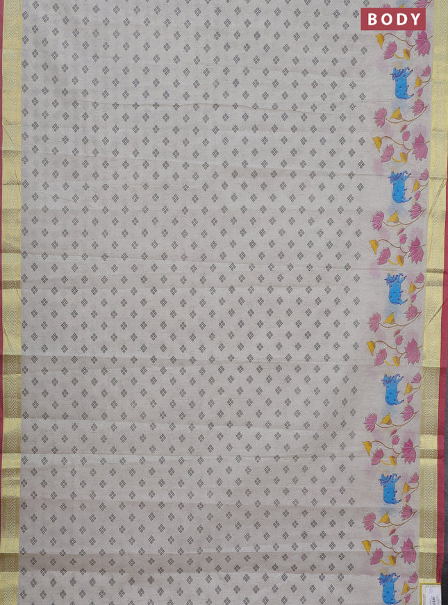 Khadi cotton saree beige and red with allover butta prints and zari woven border