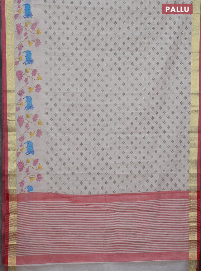 Khadi cotton saree beige and red with allover butta prints and zari woven border
