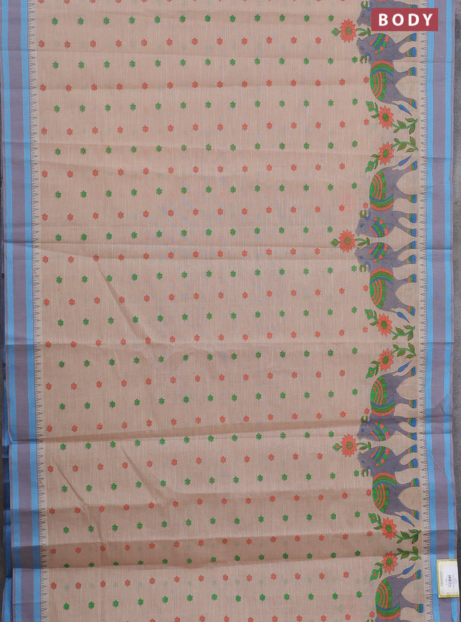 Khadi cotton saree dark sandal and grey shade blue with allover butta prints and woven border