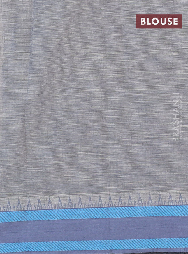 Khadi cotton saree dark sandal and grey shade blue with allover butta prints and woven border