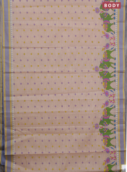 Khadi cotton saree dark sandal and grey shade yellow with allover butta prints and woven border