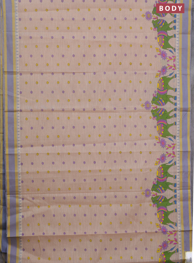 Khadi cotton saree dark sandal and grey shade yellow with allover butta prints and woven border