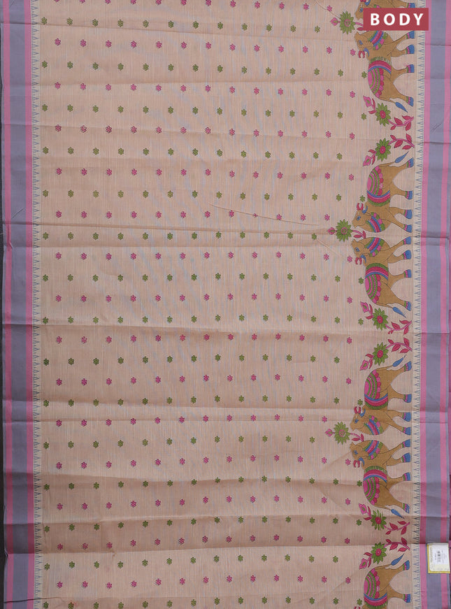 Khadi cotton saree dark sandal and grey shade pink with allover butta prints and woven border