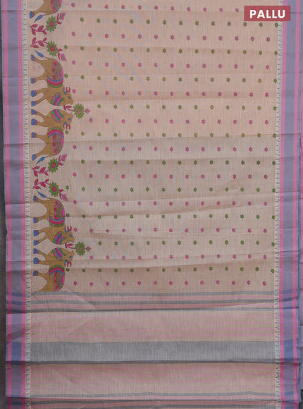 Khadi cotton saree dark sandal and grey shade pink with allover butta prints and woven border