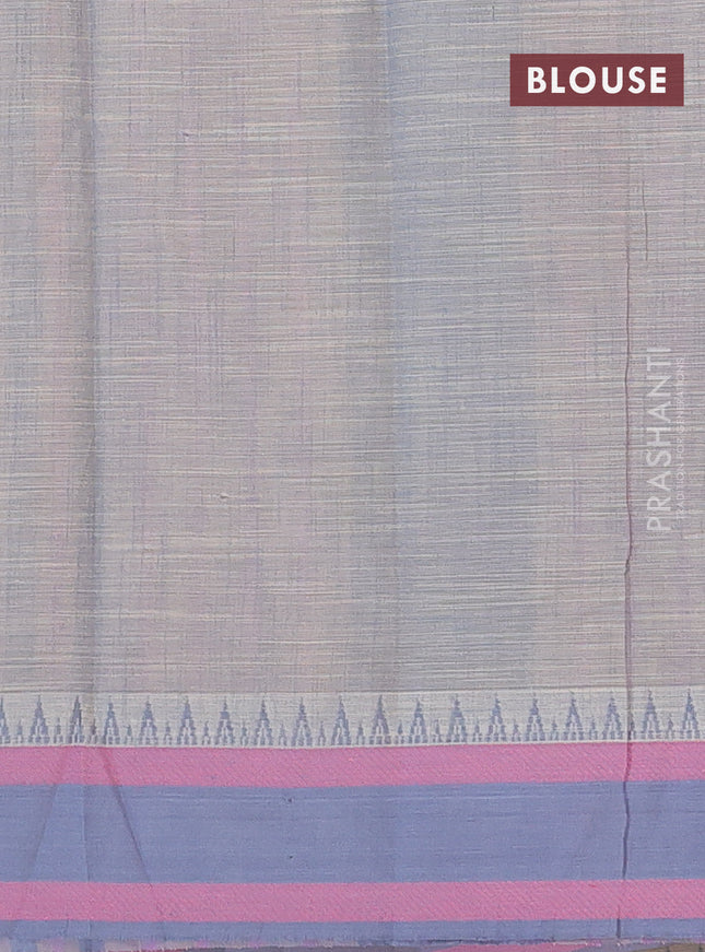 Khadi cotton saree dark sandal and grey shade pink with allover butta prints and woven border