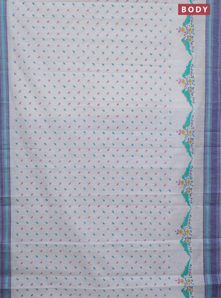 Khadi cotton saree off white and grey shade teal with allover butta prints and woven border