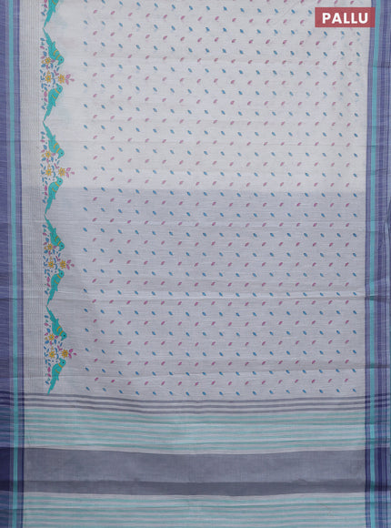Khadi cotton saree off white and grey shade teal with allover butta prints and woven border