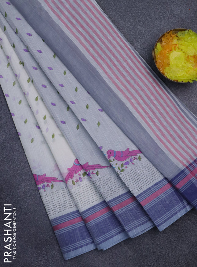 Khadi cotton saree off white and grey shade with allover butta prints and woven border