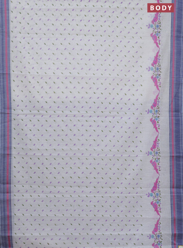 Khadi cotton saree off white and grey shade with allover butta prints and woven border