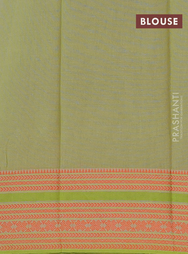 Khadi cotton saree pastel grey shade and green shade with annam butta prints and woven border