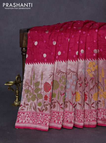 Banarasi raw silk saree pink with bandhej and zari woven paithani style border