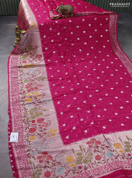 Banarasi raw silk saree pink with bandhej and zari woven paithani style border