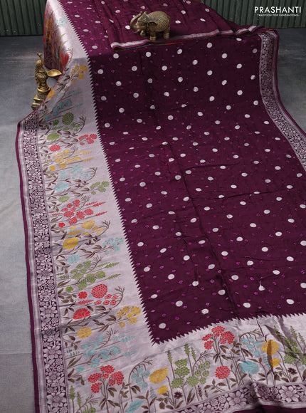Banarasi raw silk saree wine shade with bandhej and zari woven paithani style border