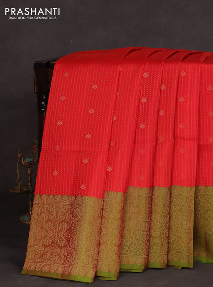 Kanchipuram soft silk saree red and dual shade of green with allover zari weaves and rich zari woven border