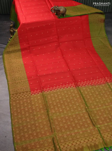 Kanchipuram soft silk saree red and dual shade of green with allover zari weaves and rich zari woven border