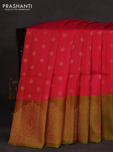Kanchipuram soft silk saree pink and dual shade of green with allover zari weaves & buttas and rich zari woven border