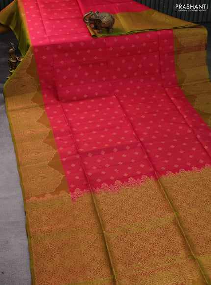 Kanchipuram soft silk saree pink and dual shade of green with allover zari weaves & buttas and rich zari woven border