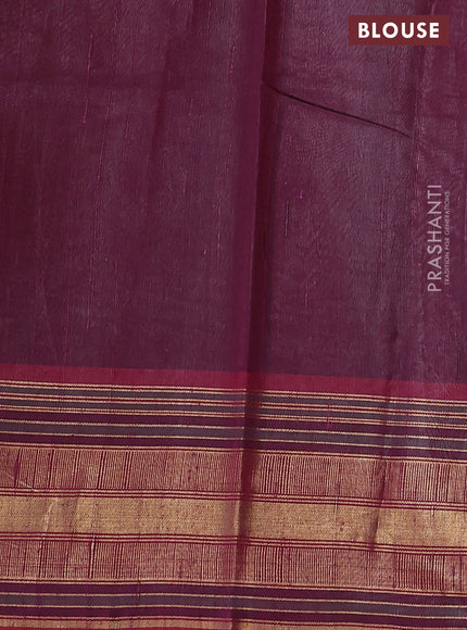 Pure dupion silk saree mehendi green and maroon with allover zari woven butta weaves and long temple design zari woven border