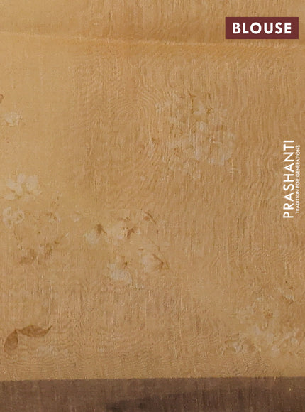 Pure linen silk saree lime yellow and sandal with floral butta prints and small zari woven border