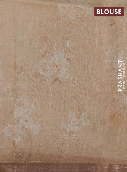 Pure linen silk saree teal shade and sandal with floral butta prints and small zari woven border