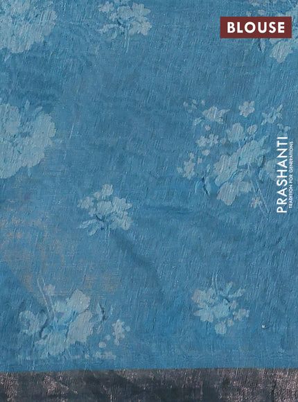 Pure linen silk saree sandal with floral butta prints and small zari woven border