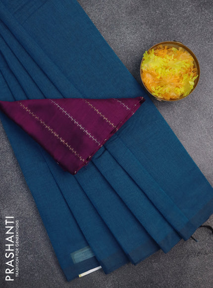 Chirala cotton saree cs blue and purple with plain body and zari woven blouse