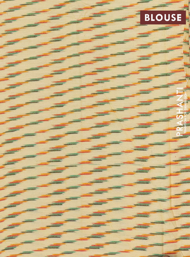 Chirala cotton saree dual shade of sap green and pale yellow with plain body and ikat blouse