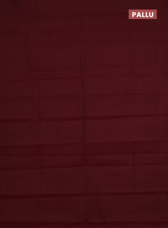 Chirala cotton saree maroon and light green with plain body and ikat blouse