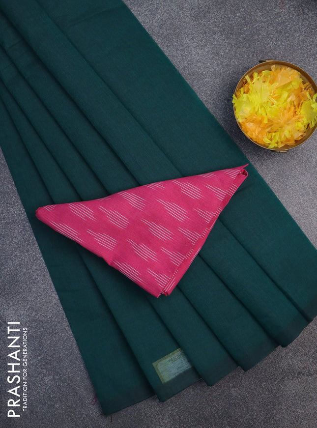Chirala cotton saree green and pink with plain body and thread woven blouse