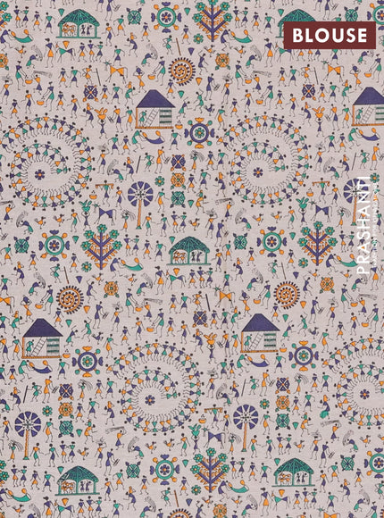 Chirala cotton saree navy blue and beige with plain body and warli prints blouse