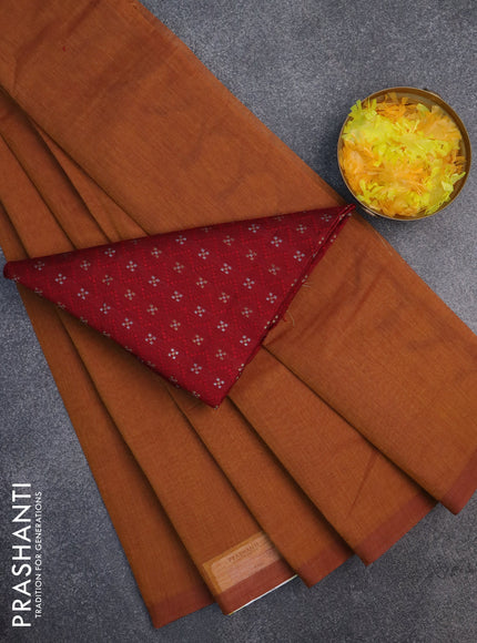 Chirala cotton saree dark mustard and maroon with plain body and self emboss & zari woven blouse