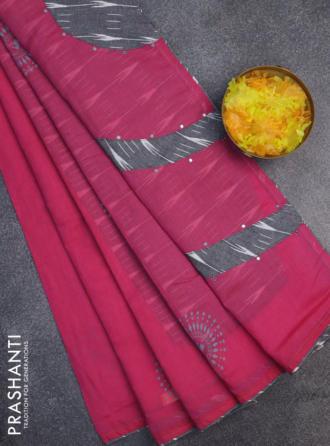 Chirala cotton saree pink and grey with butta prints and ikat blouse