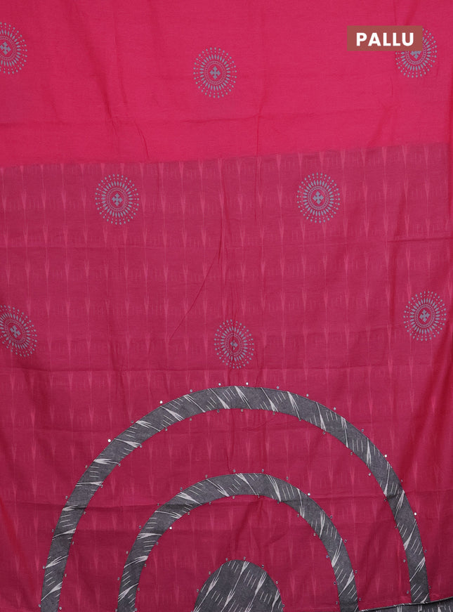 Chirala cotton saree pink and grey with butta prints and ikat blouse