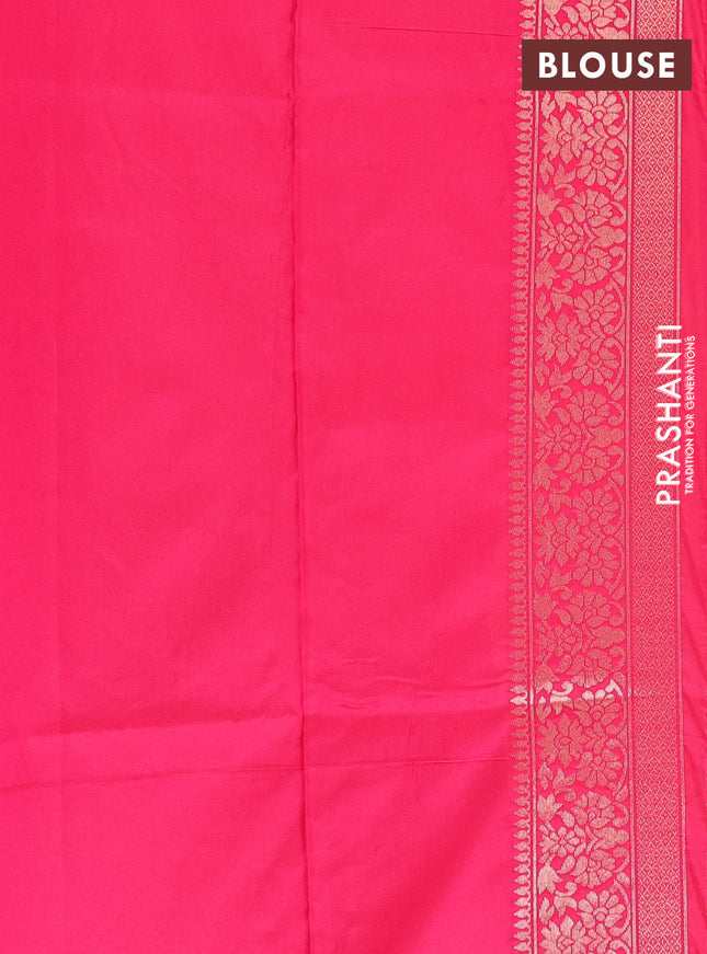 Semi soft silk saree dual shade of mango yellow and pink with allover ikat & zari weaves and zari woven border