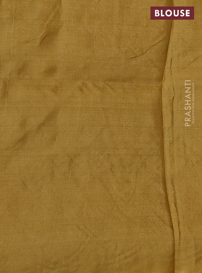 Pure tussar silk saree mustard shade with allover geometric prints and bird design embroidery work border